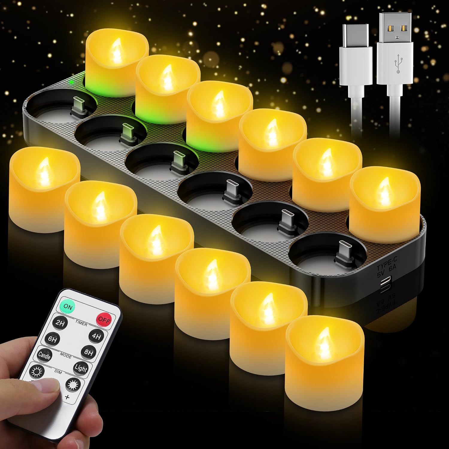 daphomeu Aufladbare LED-Teelichter, Fernbedienung & Timer für Tischdek – view 1